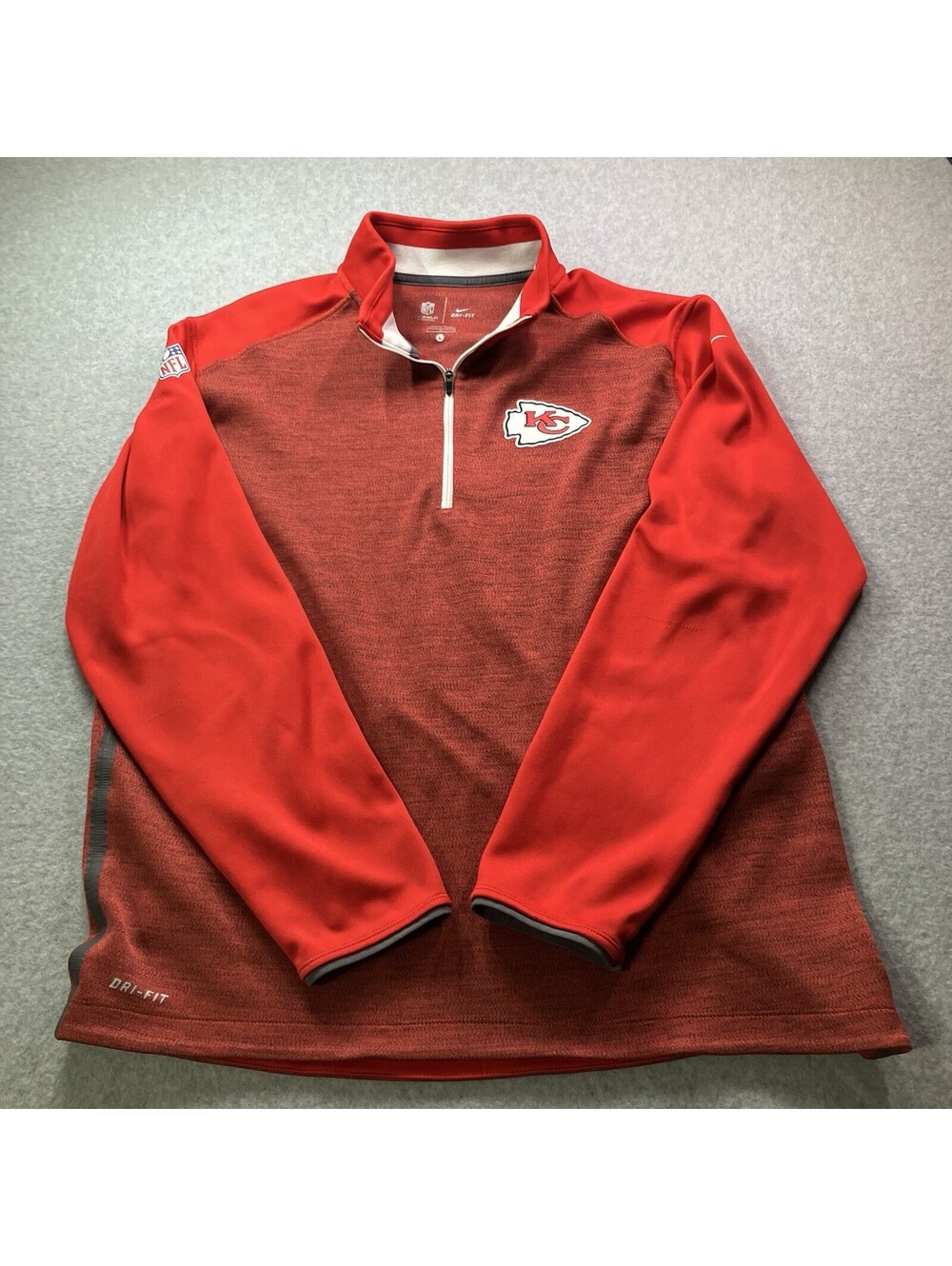 KC Chiefs Mens L Red NFL Football Nike Dri Fit Quarter Zip Top-READ DESC.